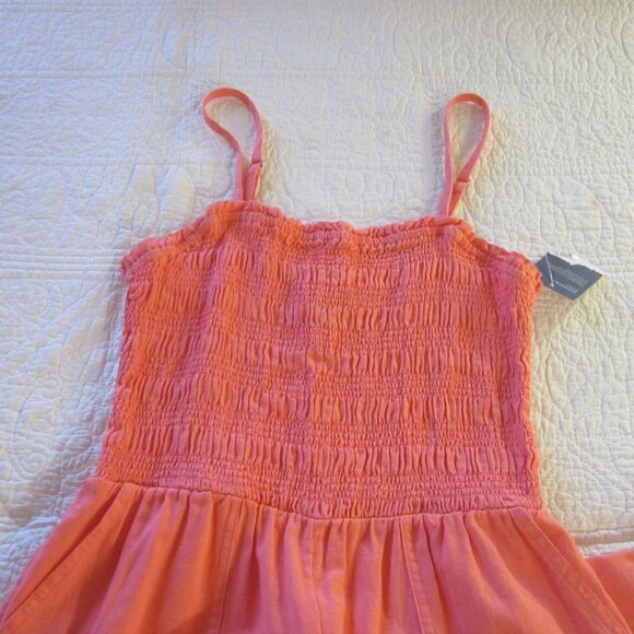 Universal Thread Jumpsuit S Coral/Orange Smocked Linen Blend Pockets - Picture 4 of 8